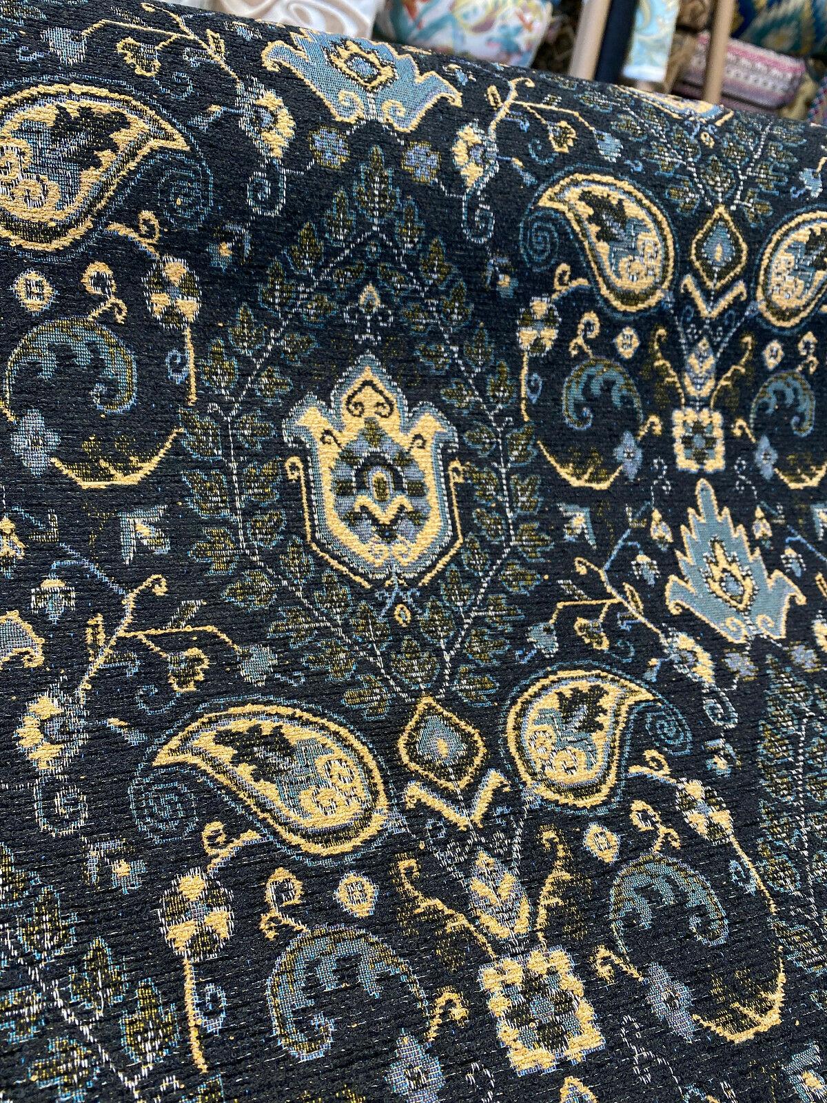 1 Yard Upholstery Damask Fabric Tegal Dark Navy Paisley 35% Polyester Chenille 35% Polyester 30% Cotton 57 Inch Width