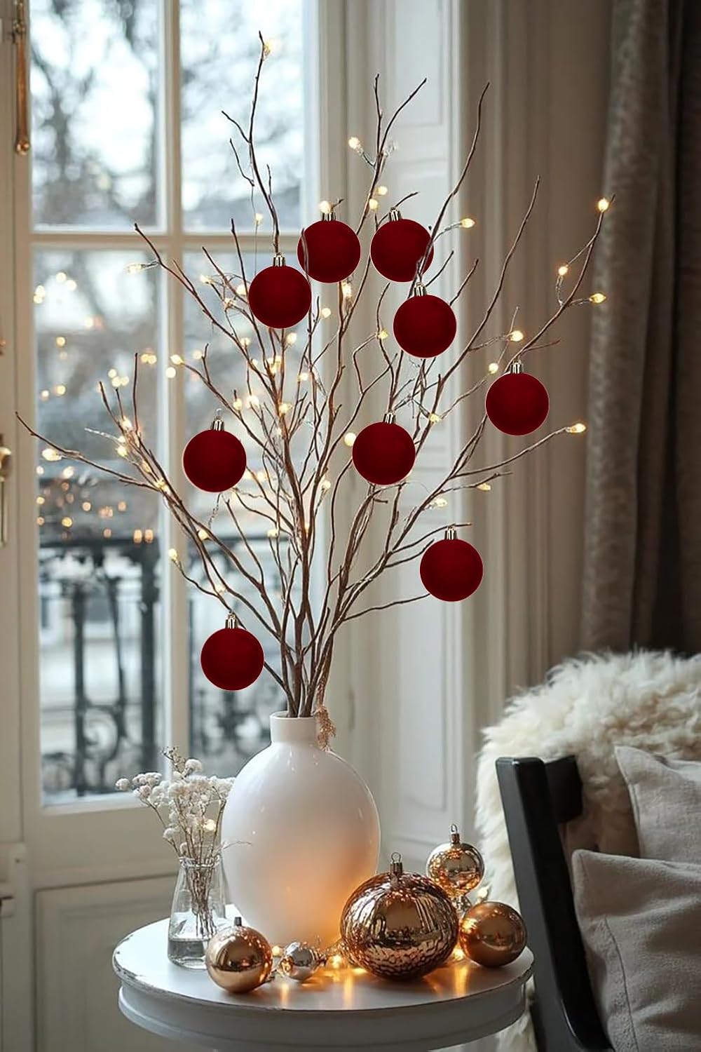 30PCS Velvet Christmas Ball Ornaments Set (Burgundy Red)