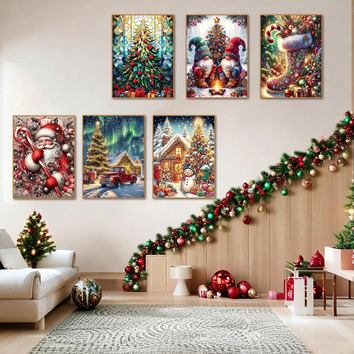 6 Pack Christmas Diamond Painting Kits for Adults- Christmas Diamond Art Kits for Adults, Christmas Tree Snowman Boots Santa Claus Truck Gnome Diamond Painting for Home Wall Decor 12x16 Inch