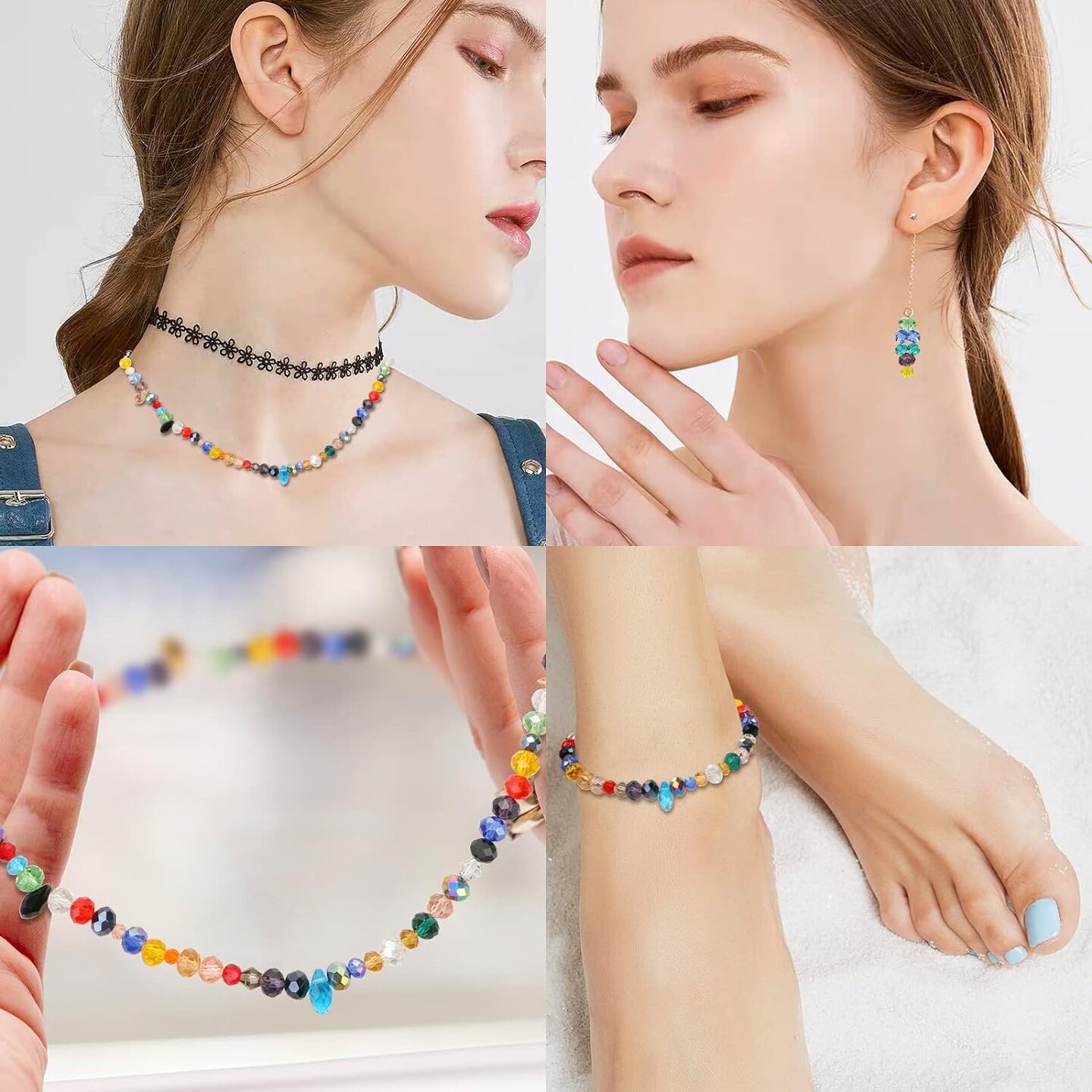 750 Pcs Assorted Crystal Glass Beads for Jewelry Making (Colorful)