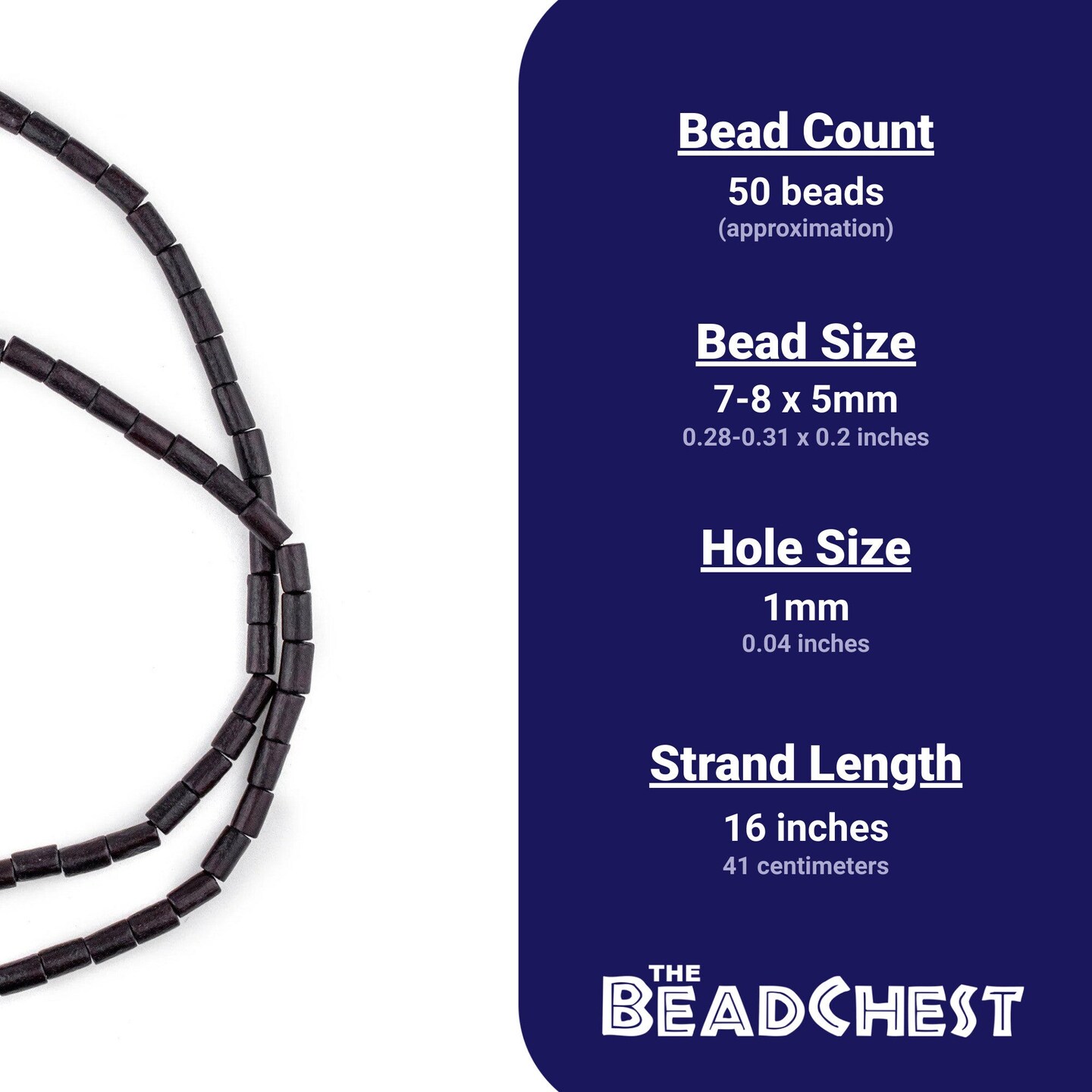 The Bead Chest Dark Brown Tube Natural Wood Beads (7x5mm): Organic Eco-Friendly Wooden Bead Strand for DIY Jewelry, Crafts, Necklace and Bracelet Making