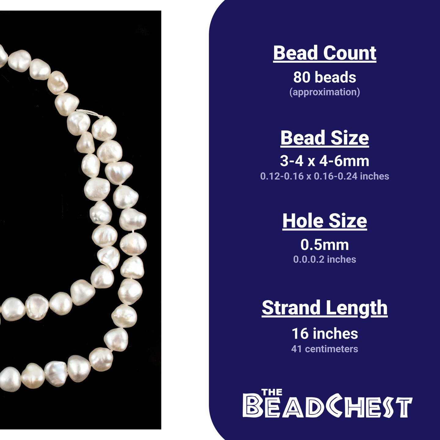 The Bead Chest White Nugget Vintage Japanese Pearl Beads: Unique 4-6mm Rice Shape for Elegant Jewelry Crafts