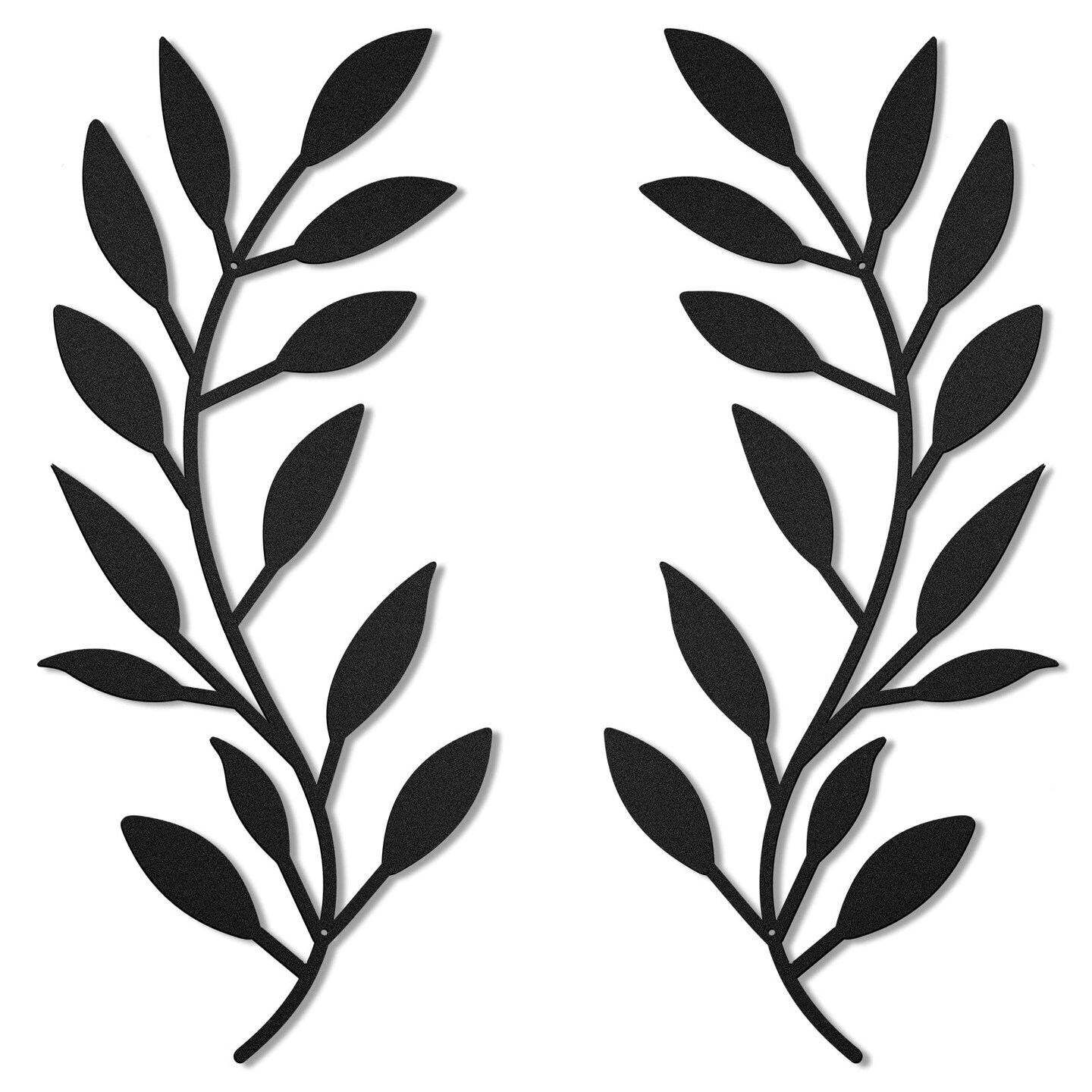 2 Pieces Metal Tree Leaf Wall Decor Vine Olive Branch Leaf Wall Art Living Room, Hallway Wall Decor Outdoor Decoration (Black)