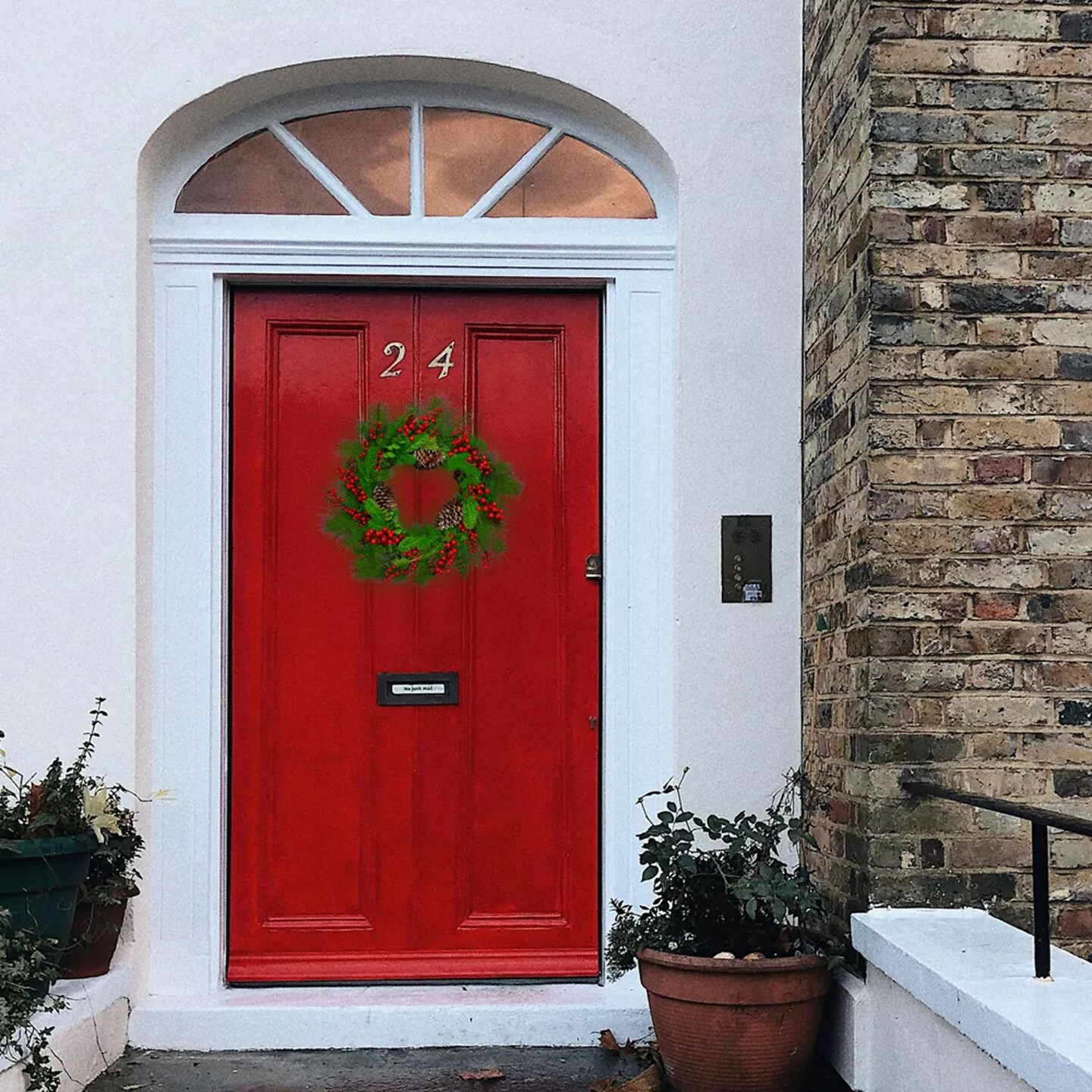 Holly Berries Snowy Pinecones 24 Inch Artificial Christmas Holiday Door Wreath