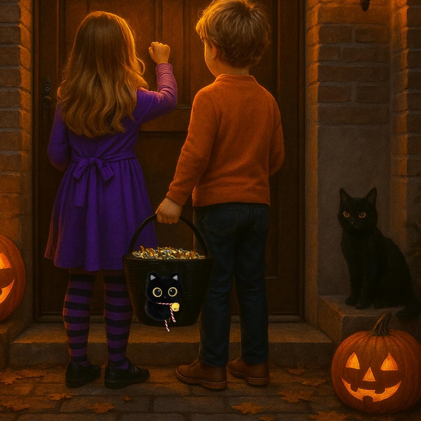 Trick or Treat Bag with Black Cat Bat Halloween Bucket (Black) - &#x200E;8.7 x 8.7 x 6.3 inches