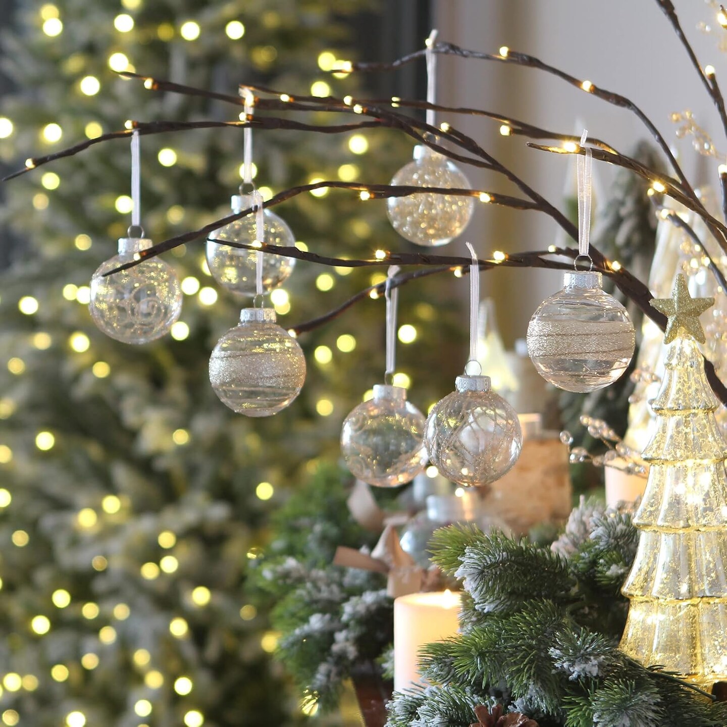 Shatterproof Clear Plastic Christmas Ball Ornaments Set (Champagne) - 6.3 x 6.3 x 12.6 inches