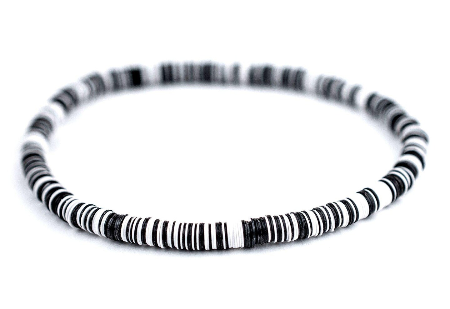 The Bead Chest Boho Stretch Bracelet, Black & White - Stackable African Vinyl Heishi, Unisex for Men & Women