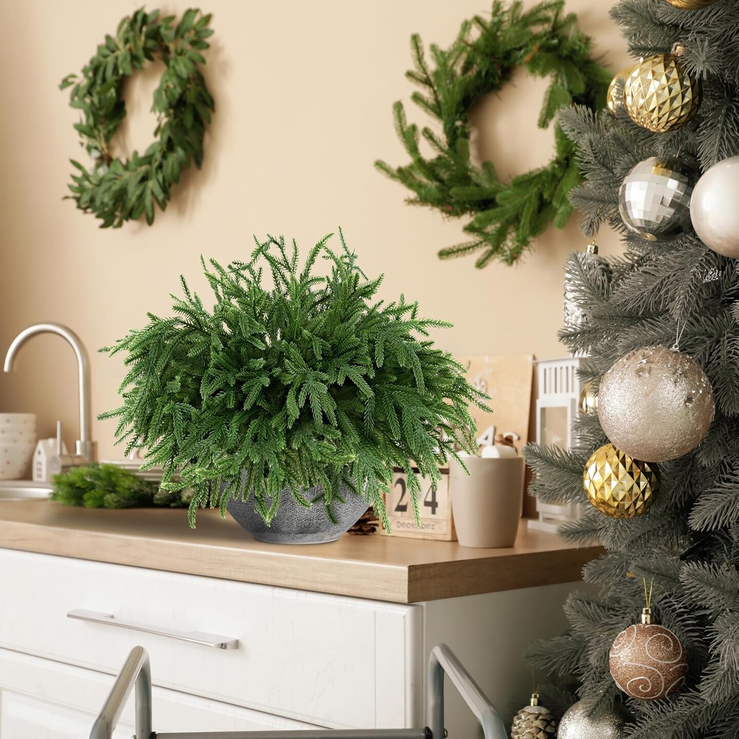 12 PCS 18 Inches Artificial Christmas Norfolk Pine Branches (Green) 8"D x 8"W x 20"H