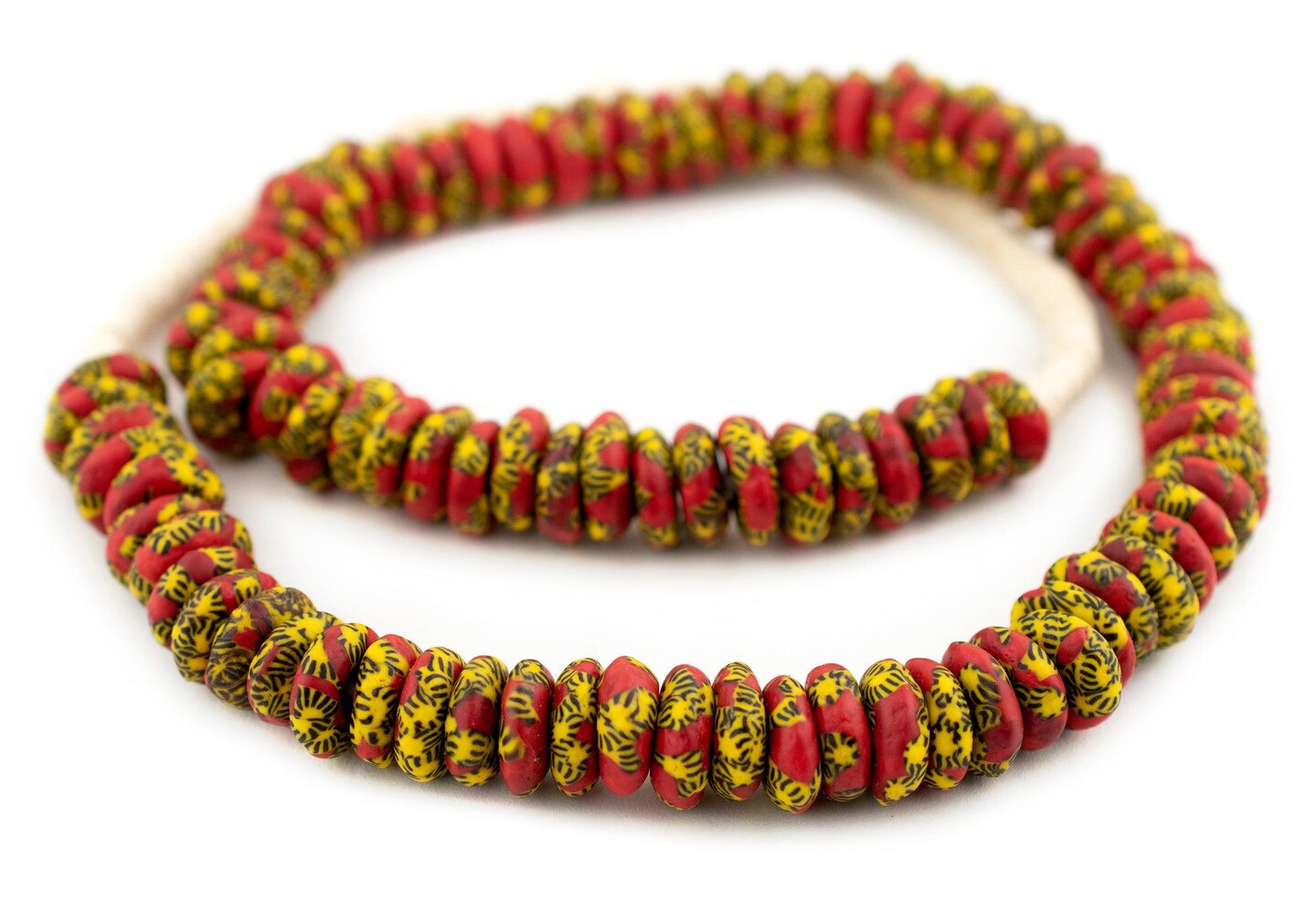 The Bead Chest Fused Rondelle Recycled Glass Beads 14mm Sun & Fire, 24-Inch Strand, Handmade in Ghana for Jewelry Making & Crafts | Approximately 95 Beads