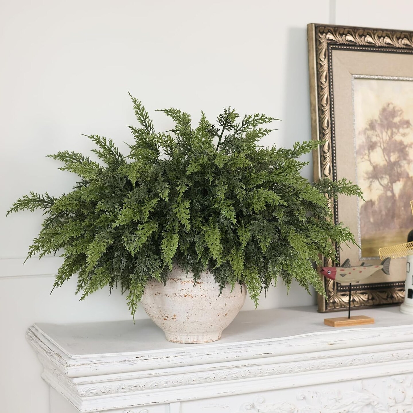 12 Pcs Artificial Cedar Branch Faux Greenery Plants Stem (Green) 8&#x22;D x 8&#x22;W x 18&#x22;H