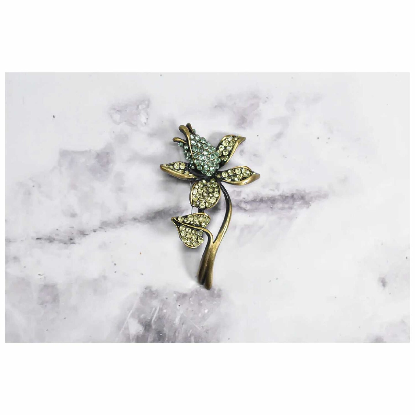 Green And Blue Rhinestone Flower Brooch Pin For Weddings Crafts Bouquets 1 1/2 Inch X 2 1/2 Inch