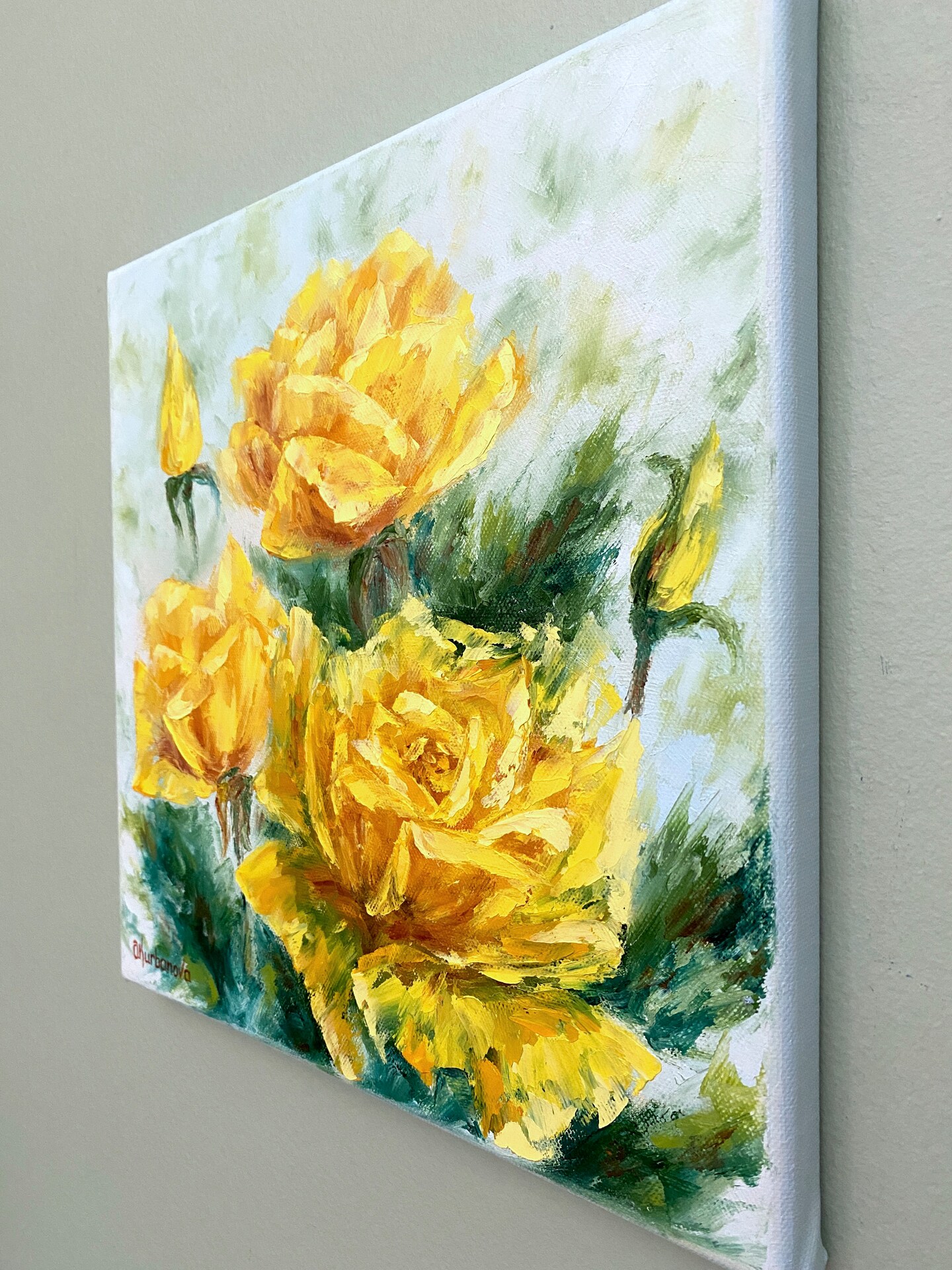 Yellow Rose Painting Original Flower Artwork Small Rose Painting