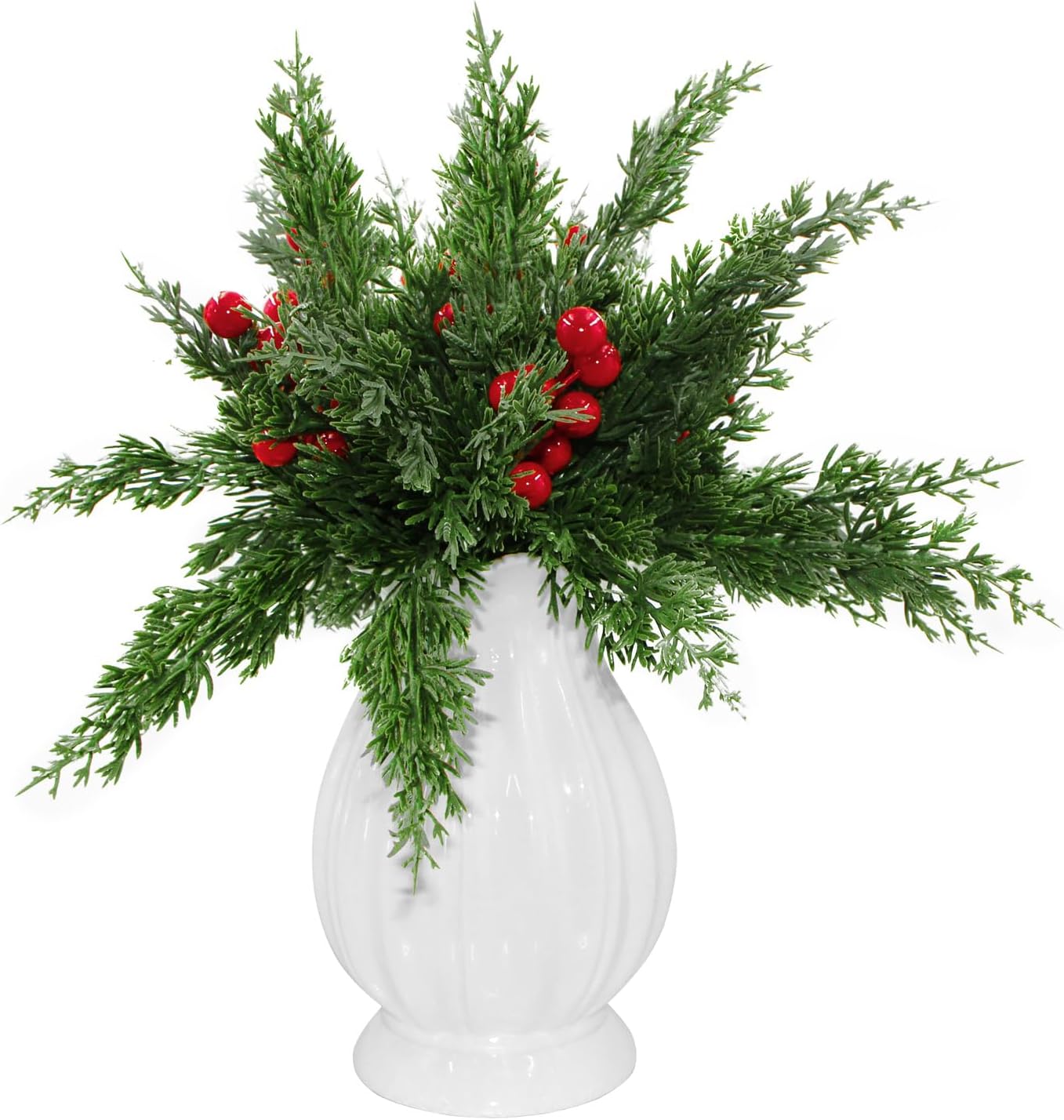 50 PCS Christmas Artificial Pine Branches with Red Berry Stems (50pcs Artificial Pine Branches C) 11.8"D x 4.1"W x 6.7"H