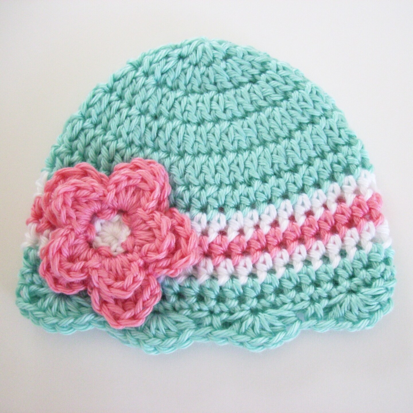 Handknit teal and pink one of a kind crochet hat One-of-a-Kind Crochet hat – Penny On The Hill main image 2