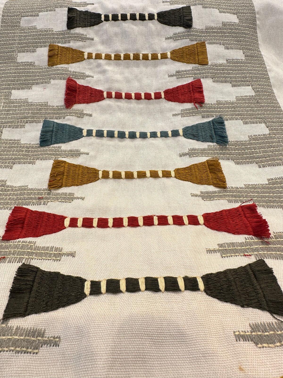 1 Yard Southwestern Embroidered Upholstery Fabric Khaki Beige Tassel Pattern 100% Cotton 57 Inch Width