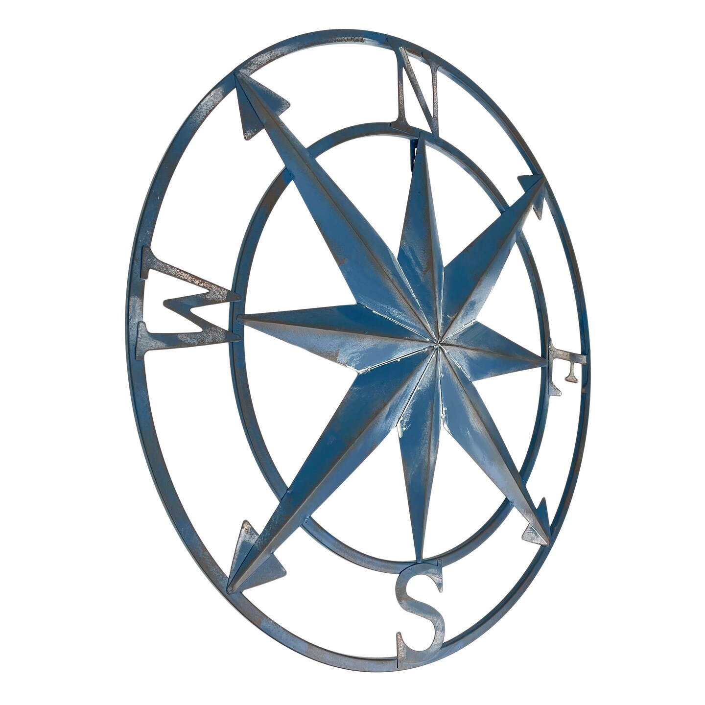 20 Inch Distressed Metal Compass Rose Nautical Wall Decor Indoor Outdoor