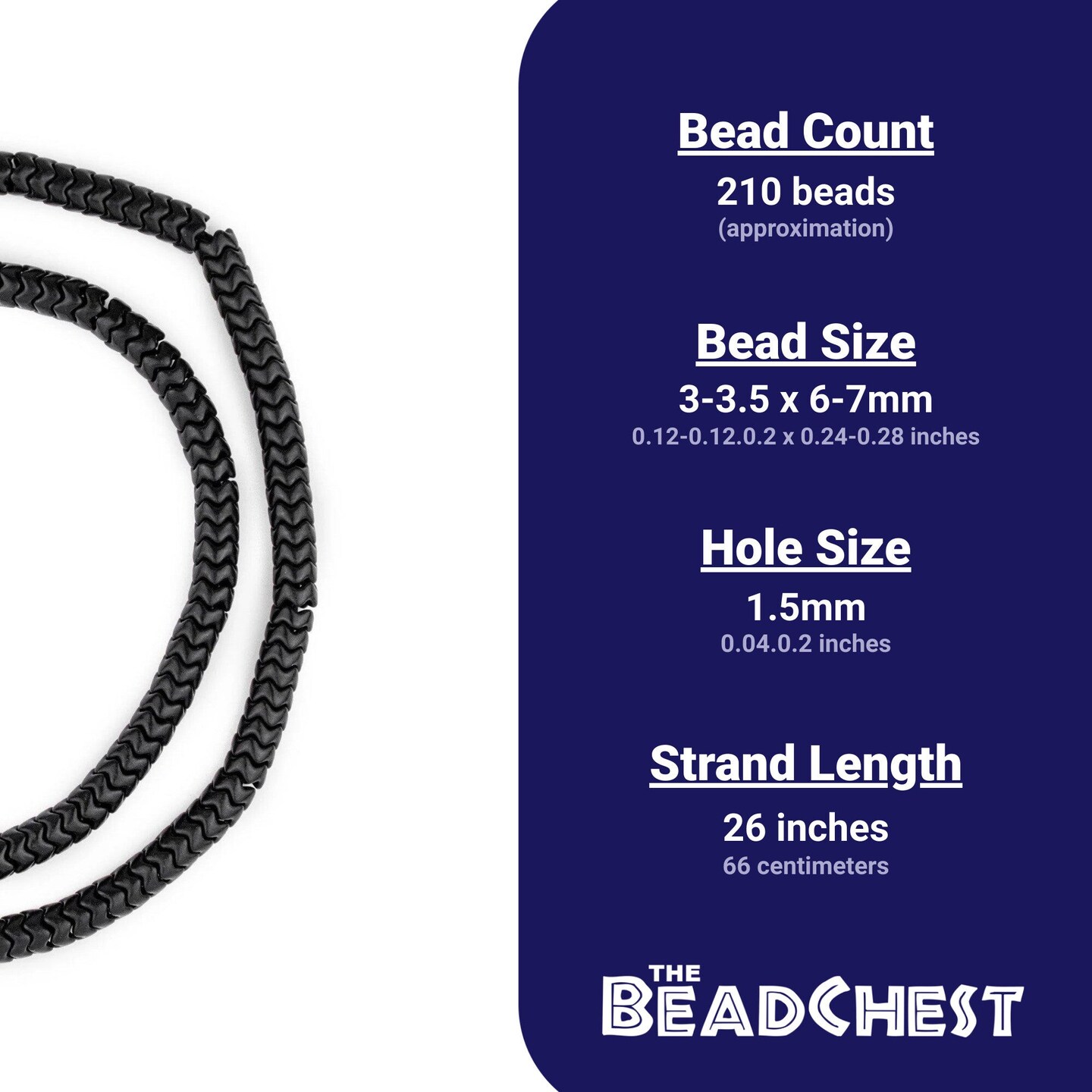 The Bead Chest Black Resin Snake Beads 7mm Interlocking 26 Inch Strand