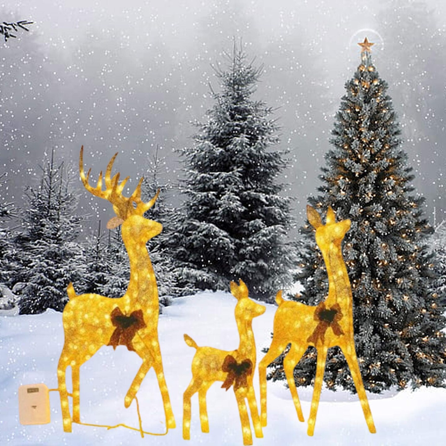 Champagne Cotton Thread Deer Set, Holiday Home Decor, 60 Inch, 48 Inch & 32 Inch