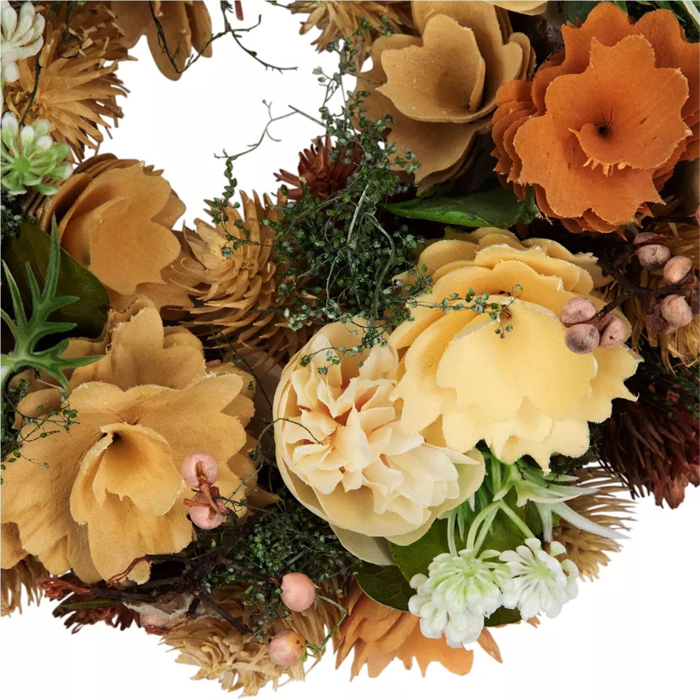 9.75" Artificial Spring Wreath with Beige and Peach Mixed Florals Unlit Mini Decor