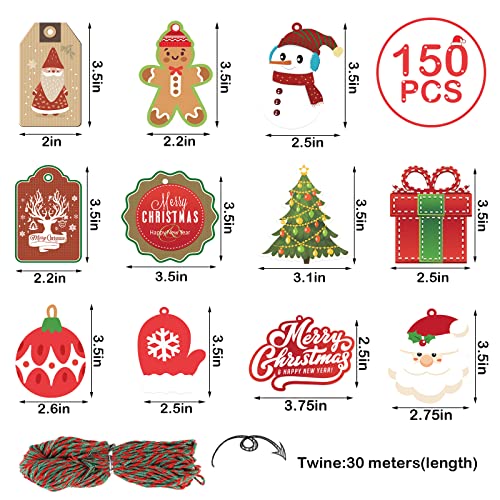 150 Pieces Christmas Gift Tags with String, Kraft Paper Tags Hang Name Tags for Xmas DIY Holiday Party Fvors Christmas Tree Decoration