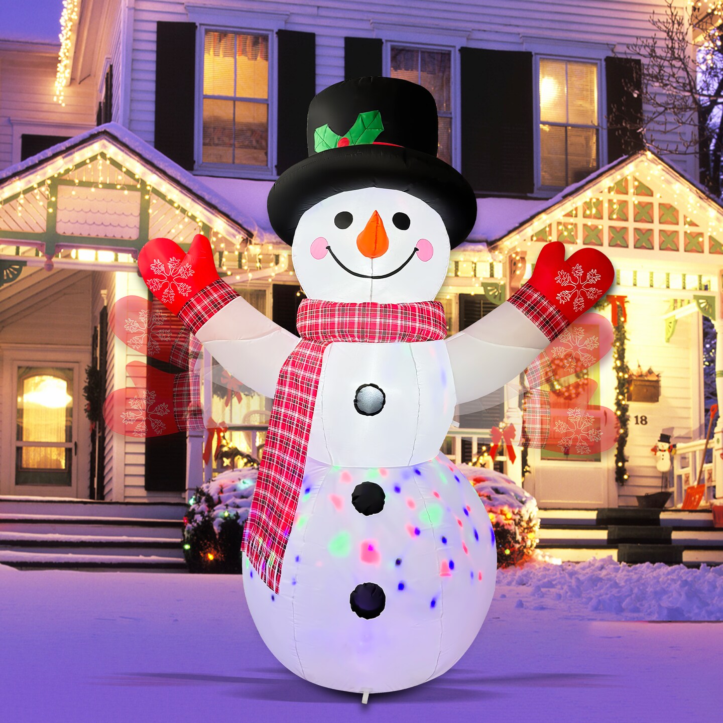 GOOSH 8FT Animated Waving Snowman Inflatable with LED Lights for Outdoor Christmas Décor