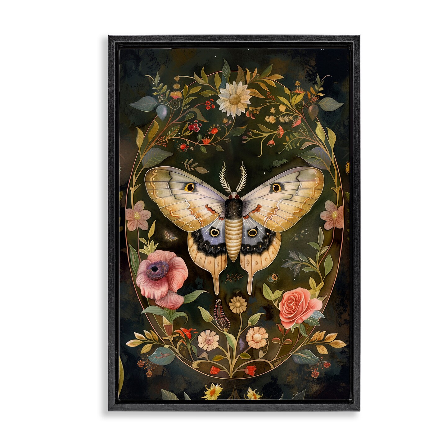 Stupell Industries Victorian Botanicals &#x26; Moth Floating Frame Design by The Dutch Lady