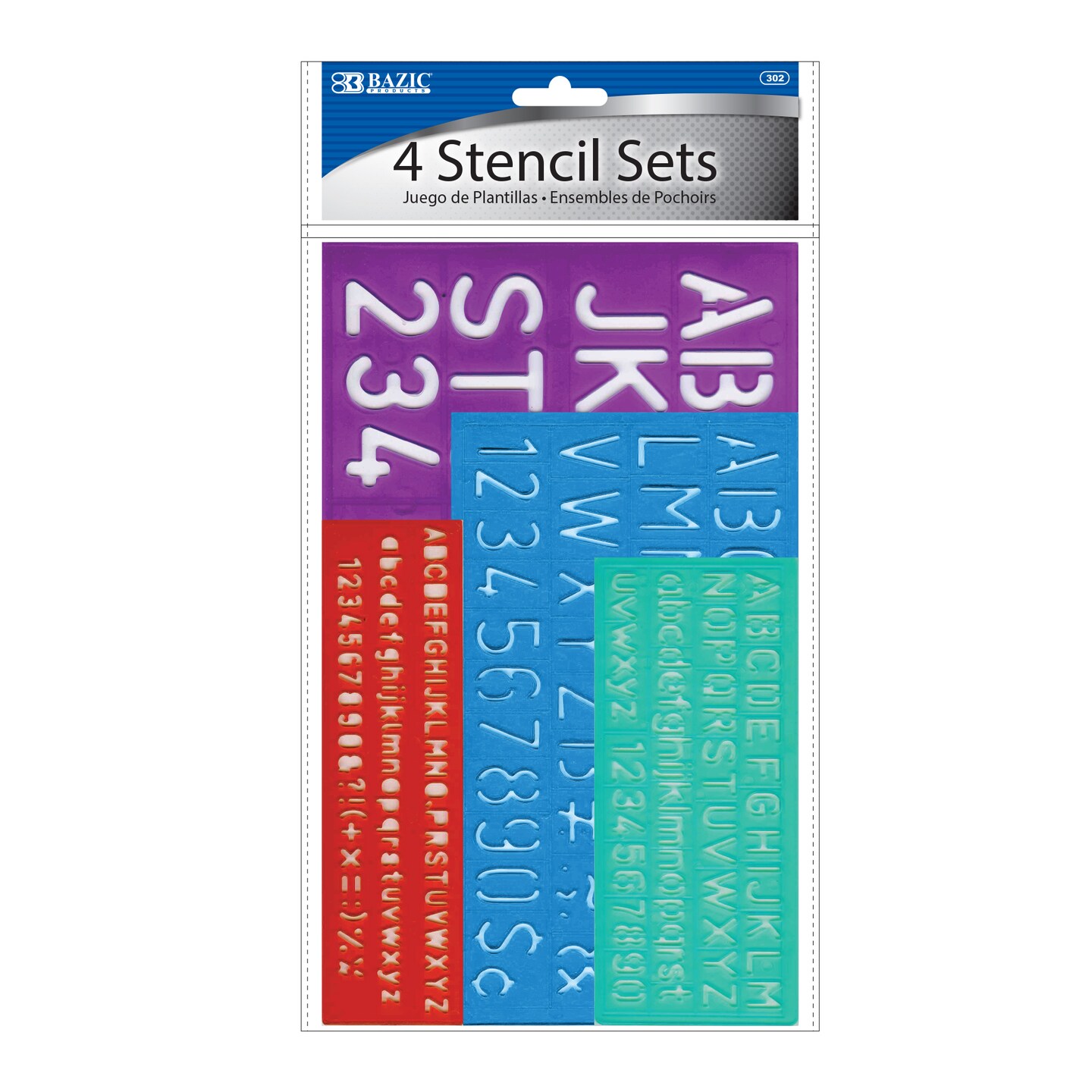 BAZIC 8, 10, 20, 30 mm Size Lettering Stencil Sets (4/Pack)