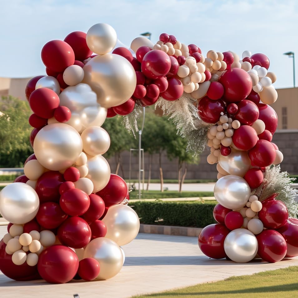 Red White Balloon Garland Dark Red Double Stuffed Balloons Arch Kit