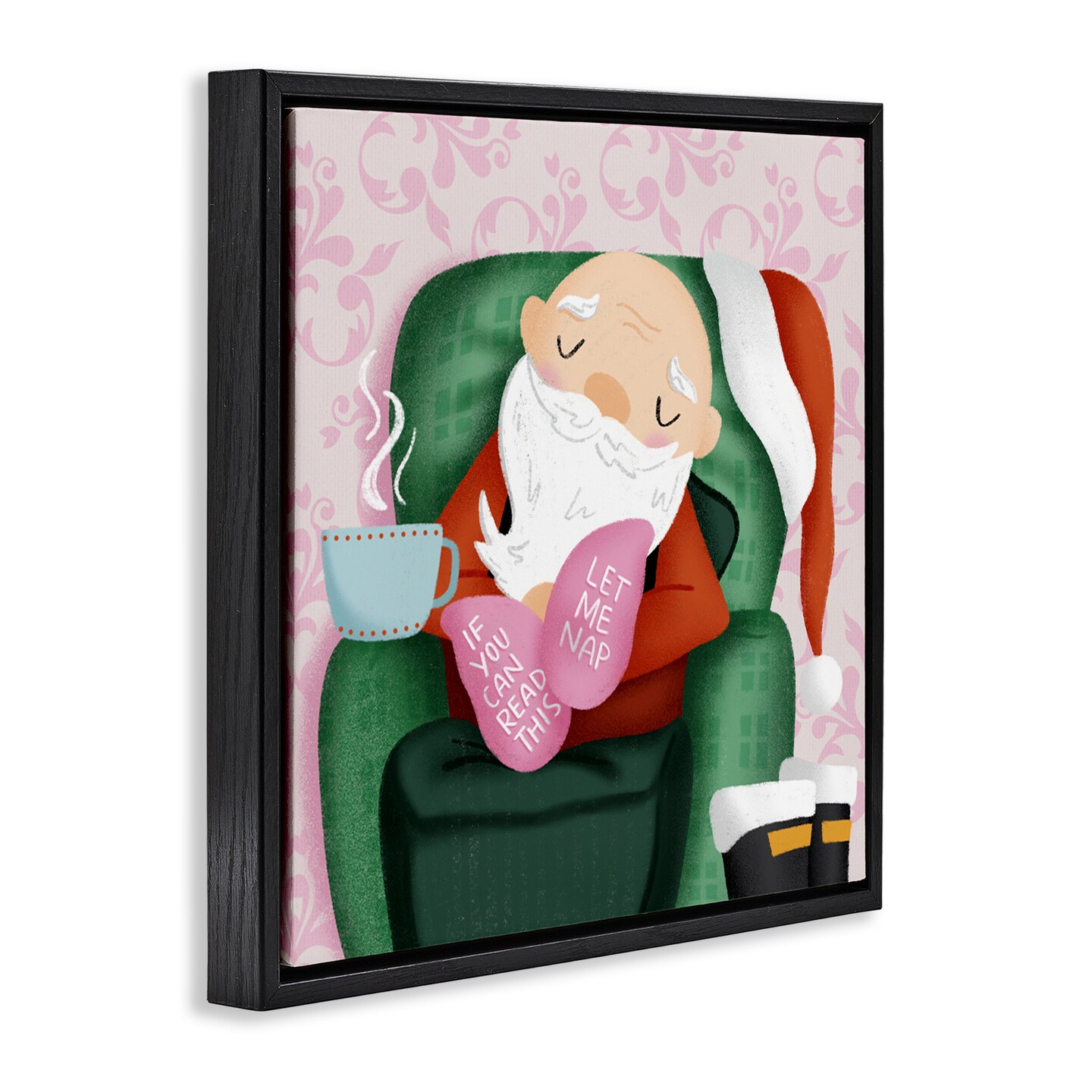 Stupell Industries Cozy Sleeping Santa Claus Floating Frame Design by Sarah Hickman