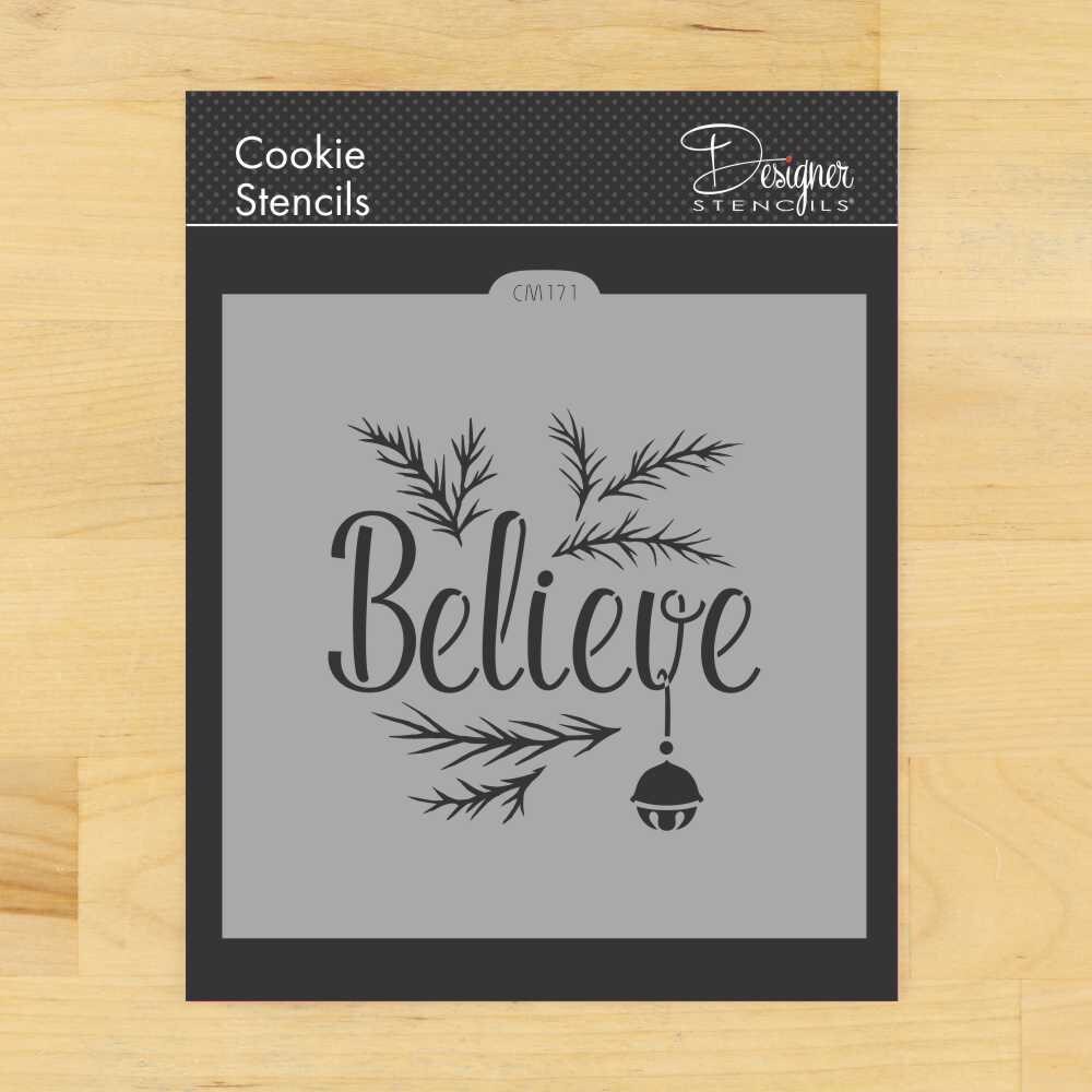 Believe Cookie & Craft Stencil | CM171 by Designer Stencils | Cookie Stencils for Royal Icing, Airbrush, Dusting Powder |