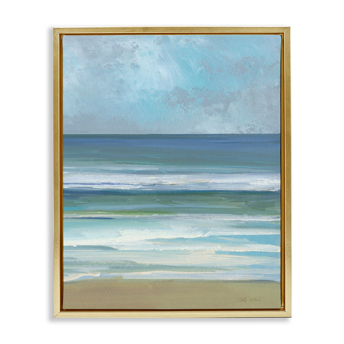 Stupell Industries Calming Blue Waves Impression Floating Frame Design by Sally Swatland