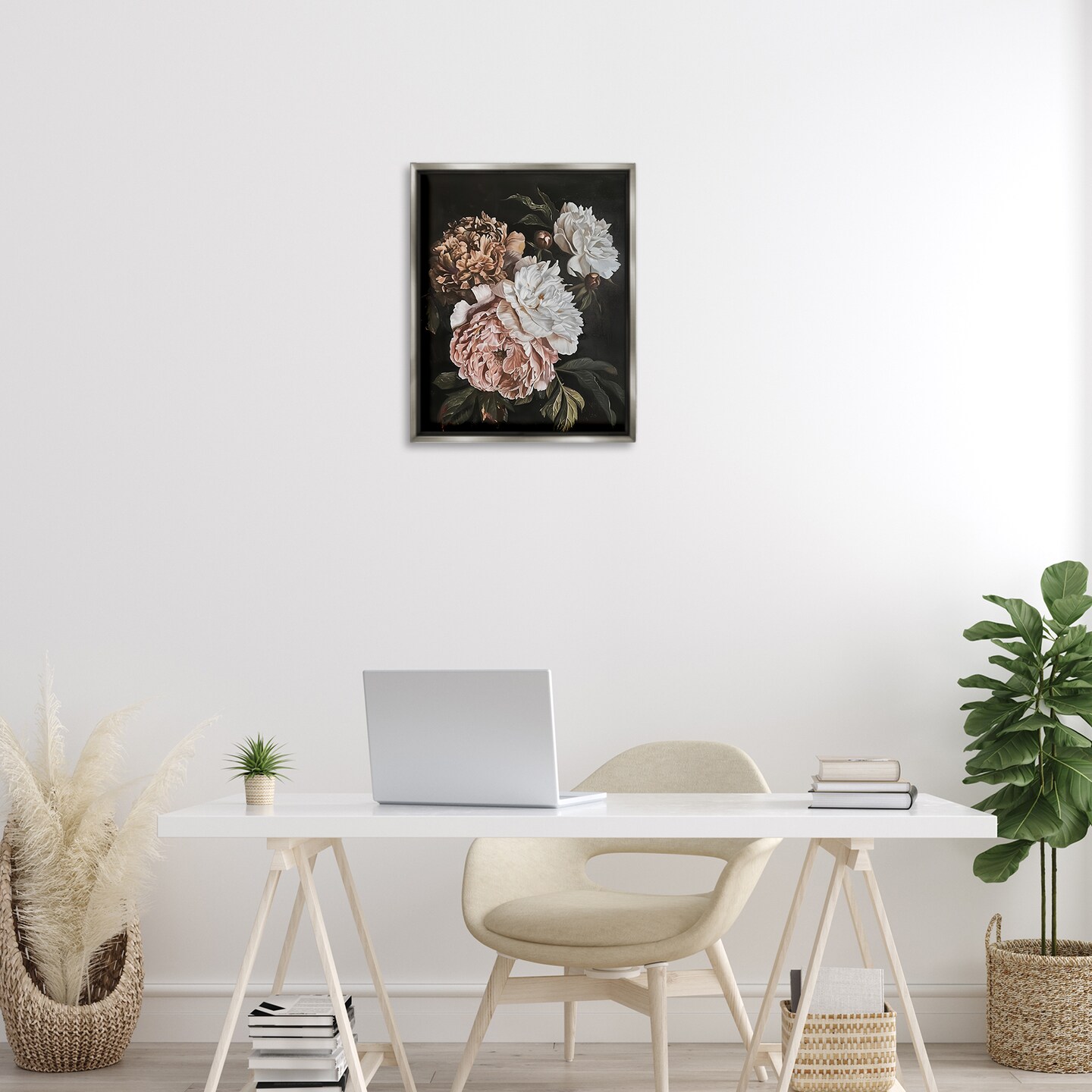 Stupell Industries Moody Peonies on Black Floating Frame Design by Arlington Prints