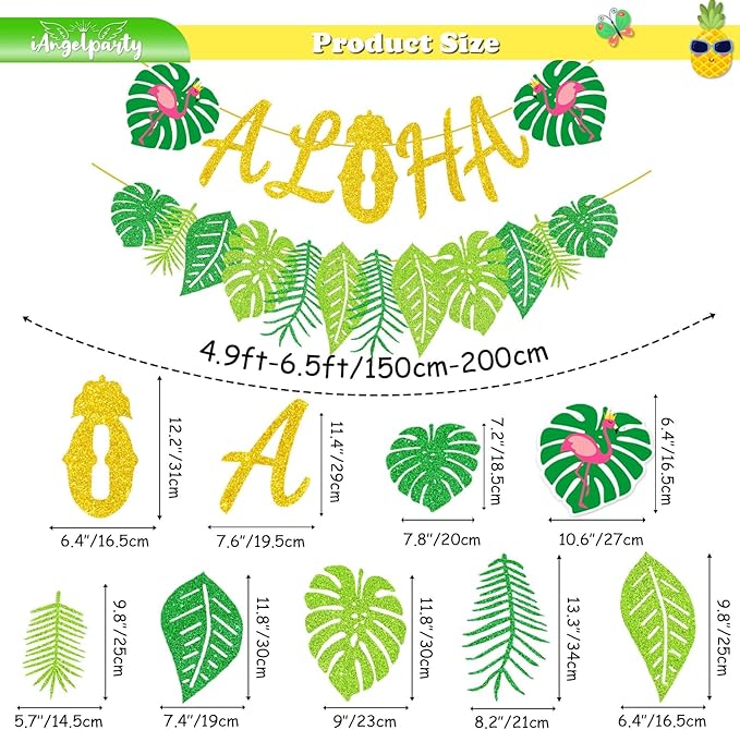 Upgraded, Aloha Banner Decorations, Luau Banner with Glittery Palm Leaves, for Summer Tropical Hawaiian Themed Party Decorations Supplies