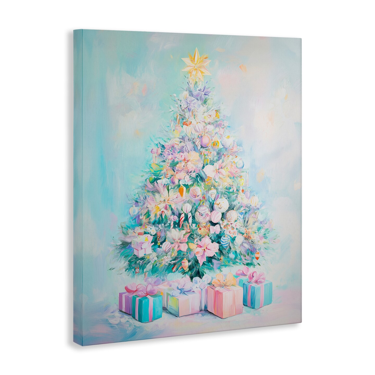 Stupell Industries Pastel Christmas Tree on Blue Canvas Design by Arlington Prints