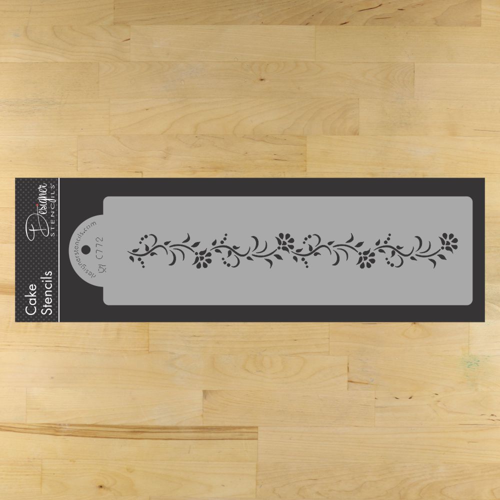 Small Vintage Lace Cake Stencil Side | C772 by Designer Stencils | Cake Decorating Tools | Baking Stencils for Royal Icing, Airbrush, Dusting Powder | Reusable Plastic Food Grade Stencil for Cakes | Easy to Use &#x26; Clean Cake Stencil