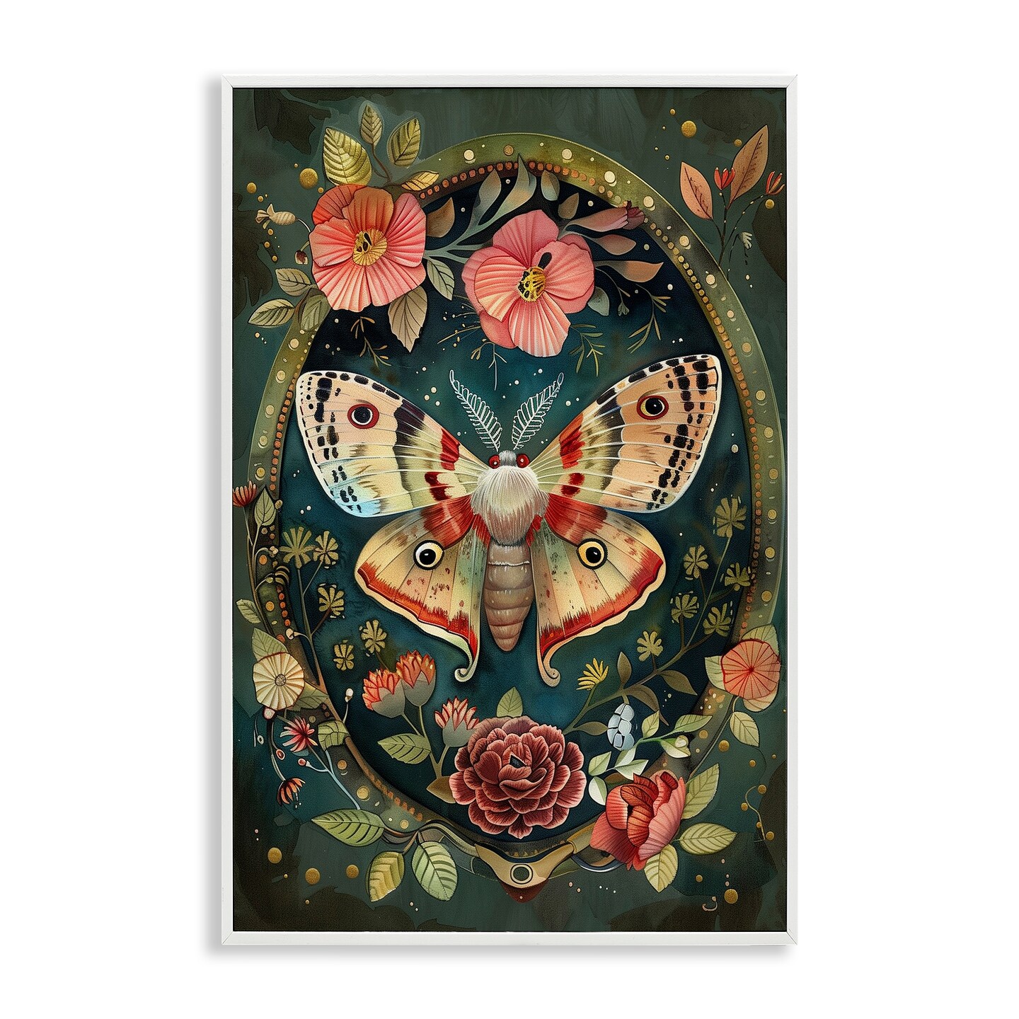 Stupell Industries Victorian Moth & Florals Framed Giclee Design by The Dutch Lady