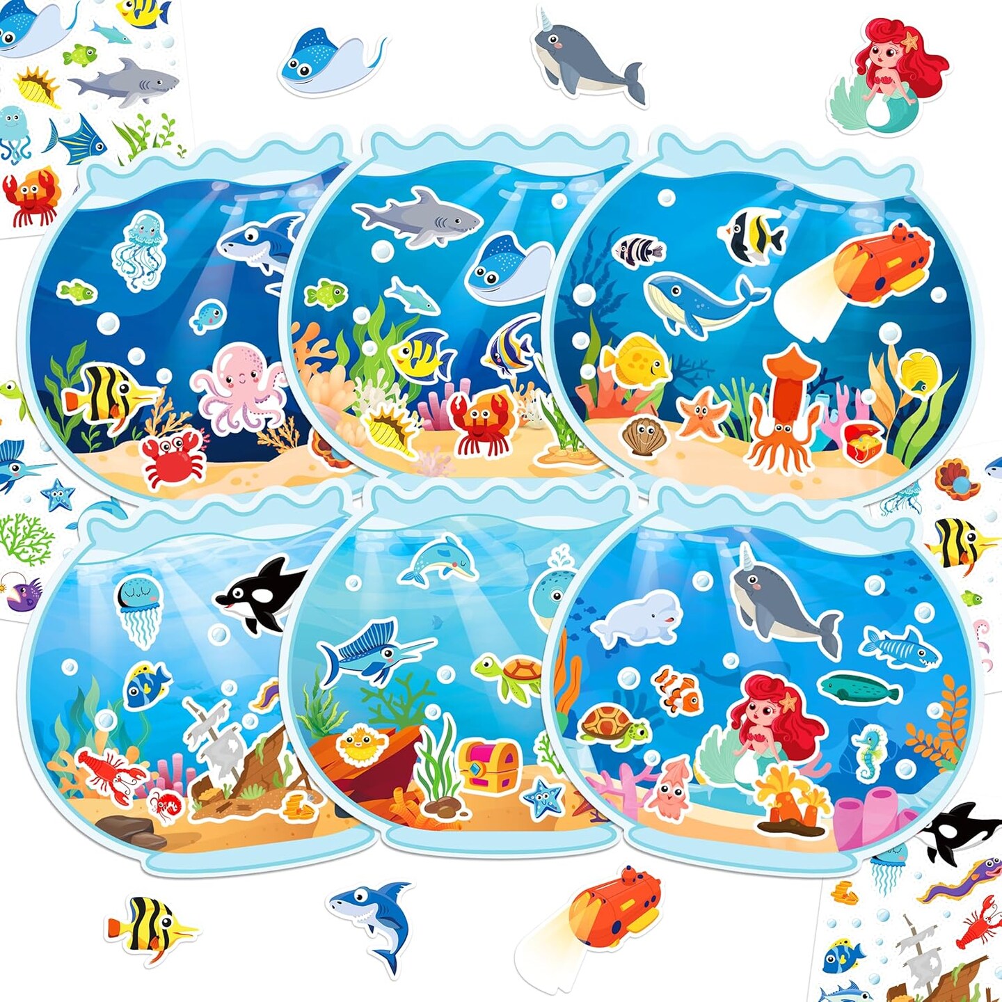 24 Sheets Ocean Stickers with Under the Sea Scenes Make Your Own Sea Life Animal Fish Stickers Ocean Summer Crafts Activities for Kids
