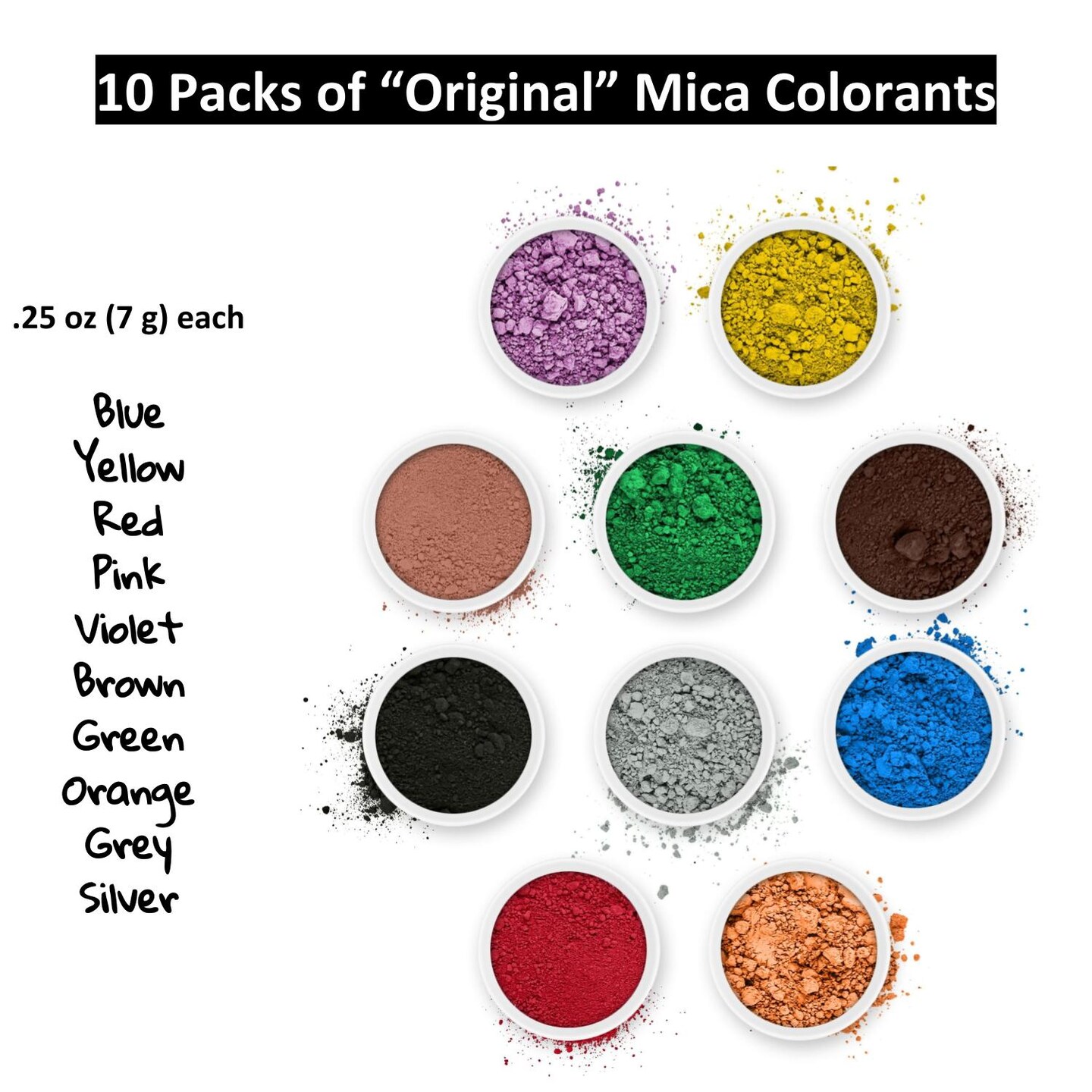 Pifito Mica Colorant Powder Original Sampler │ 10 Beautiful Color Dyes for Soap Making Supplies, Bath Bombs, Epoxy Resin (.25 oz ea)