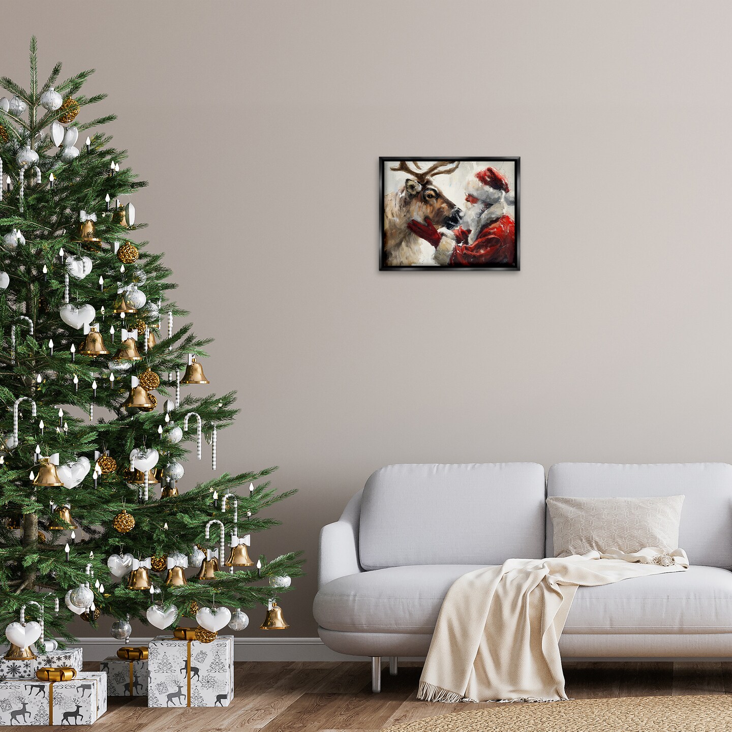 Stupell Industries Traditional Santa &#x26; Reindeer Floating Frame Design by Arlington Prints