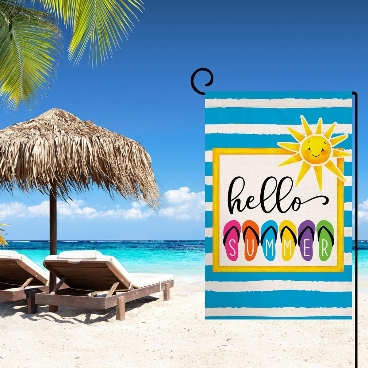 Hello Summer Beach Garden Flag 12x18 Vertical Double Sided Colorful Slippers Holiday Outside Decorations Burlap Yard Flag BW330