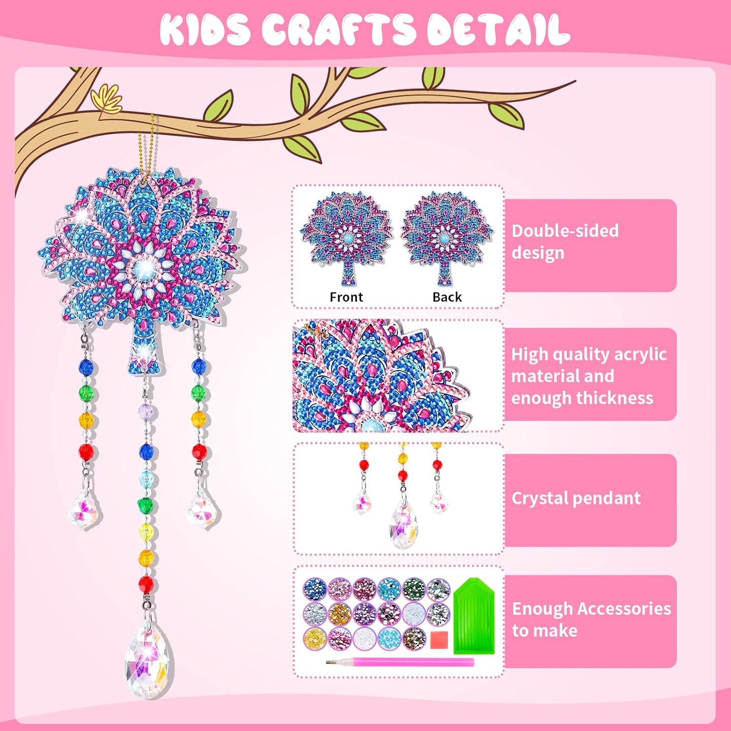 Summer Gift for 6-7-8-9-10 Yeal Old Girls Boys: Arts and Crafts for Kids Age 6-8-10-12 Diamond Art Wind Chimes Kit for Girl Toys Age 5-11 Present Sun Catcher DIY