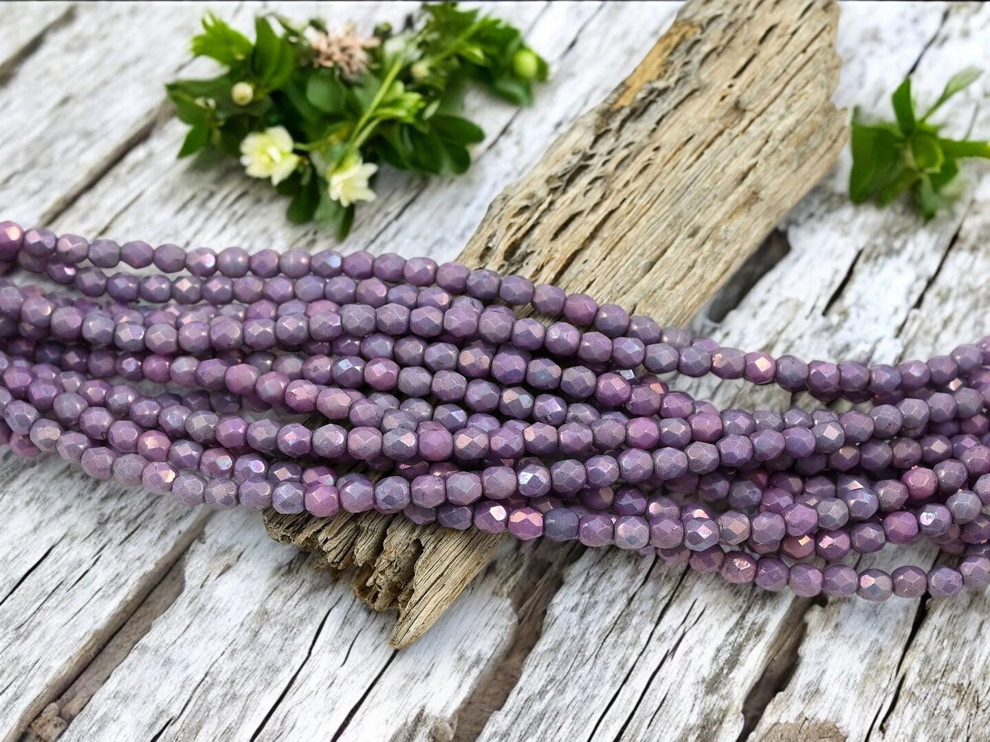 *50* 4mm Luster Opaque Amethyst Fire Polished Round Beads