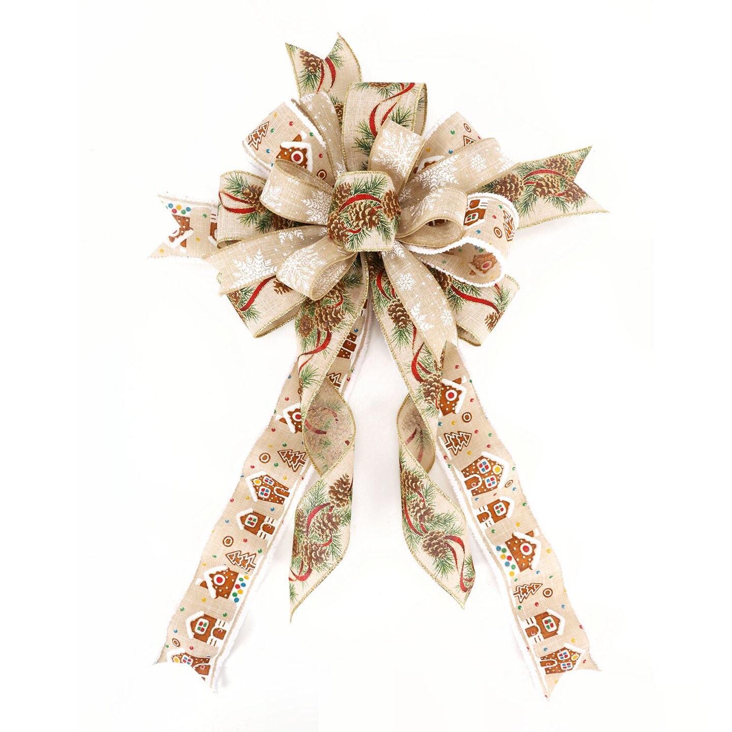 LaRibbons 2 1/2&#x22; Wired Ribbon | &#x22;Gingerbread House&#x22; Natural/Multi | 10 Yard Roll
