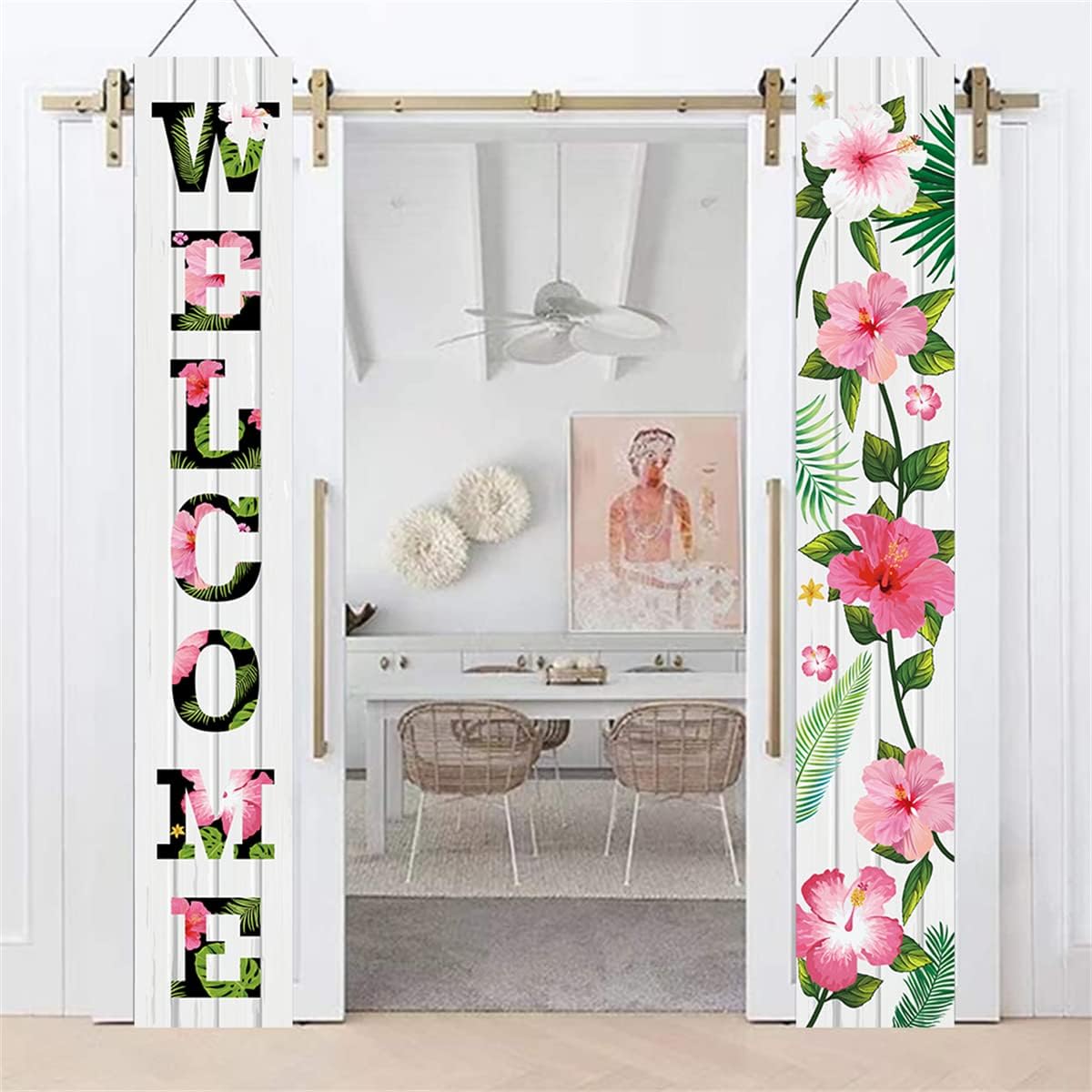 Welcome Spring Summer Porch Banners 70.8 x 11.8 inch,Hawaiian Aloha Porch Sign