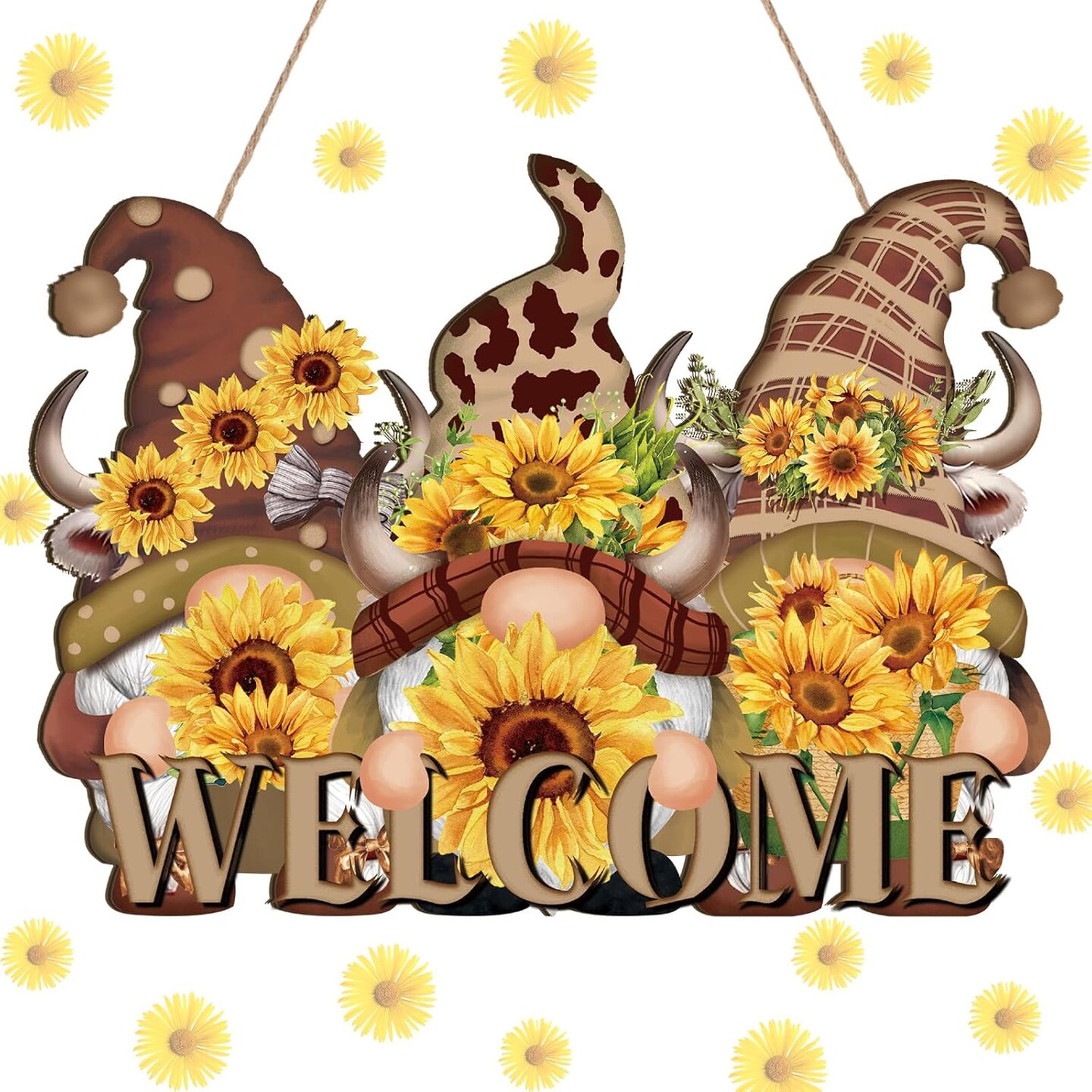 Sunflower Welcome Wood Door Hanger 15 Inch Large Wooden Flower Sign Inspirational Wall Porch Art Summer Fall Front Door Wreath Hanging for Bedroom Living Room Indoor Outdoor Kitchen Home Decor