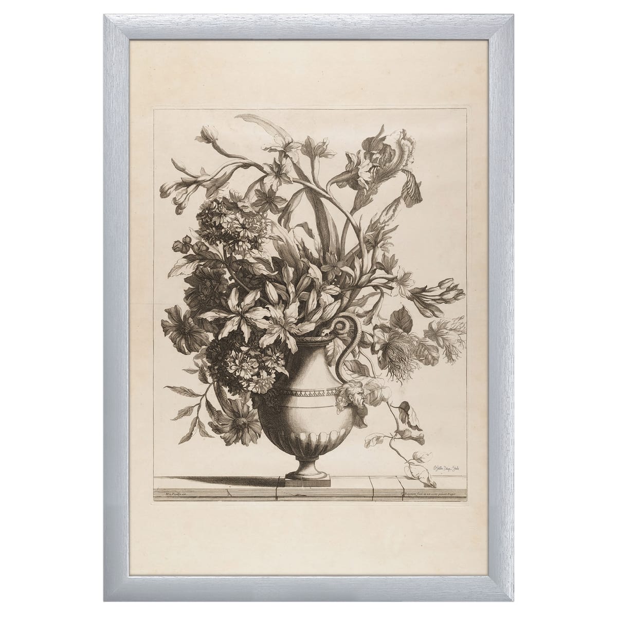 12" x 16" Vintage Vase in Sepia Framed Wall Art, Contemporary Floral Home Décor, Glass Facing and Hanging Hardware Included
