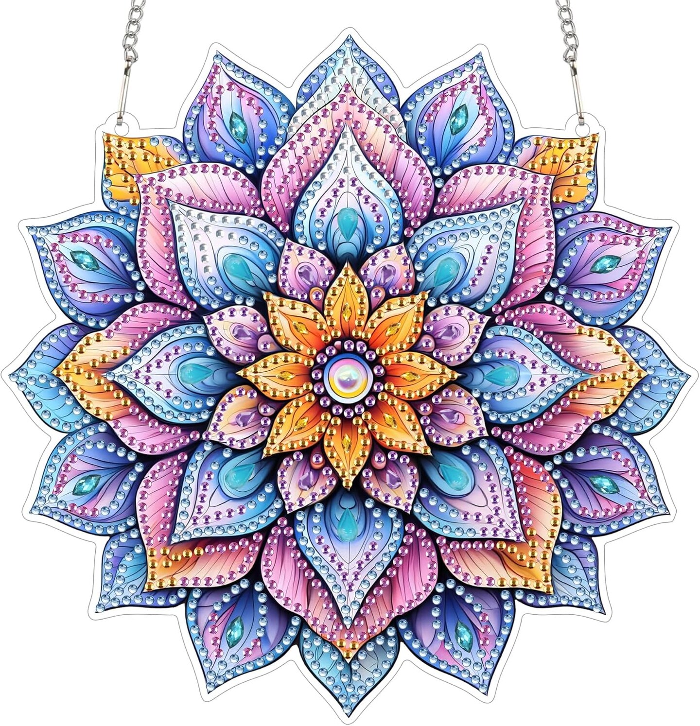 Mandala Flower Diamond Art Hanging Kit for Adults – DIY 5D Crystal Window Pendant – Acrylic Diamond Art Ornament for Home, Garden, Front Door, Wall Décor, 7.8×7.8 Inch