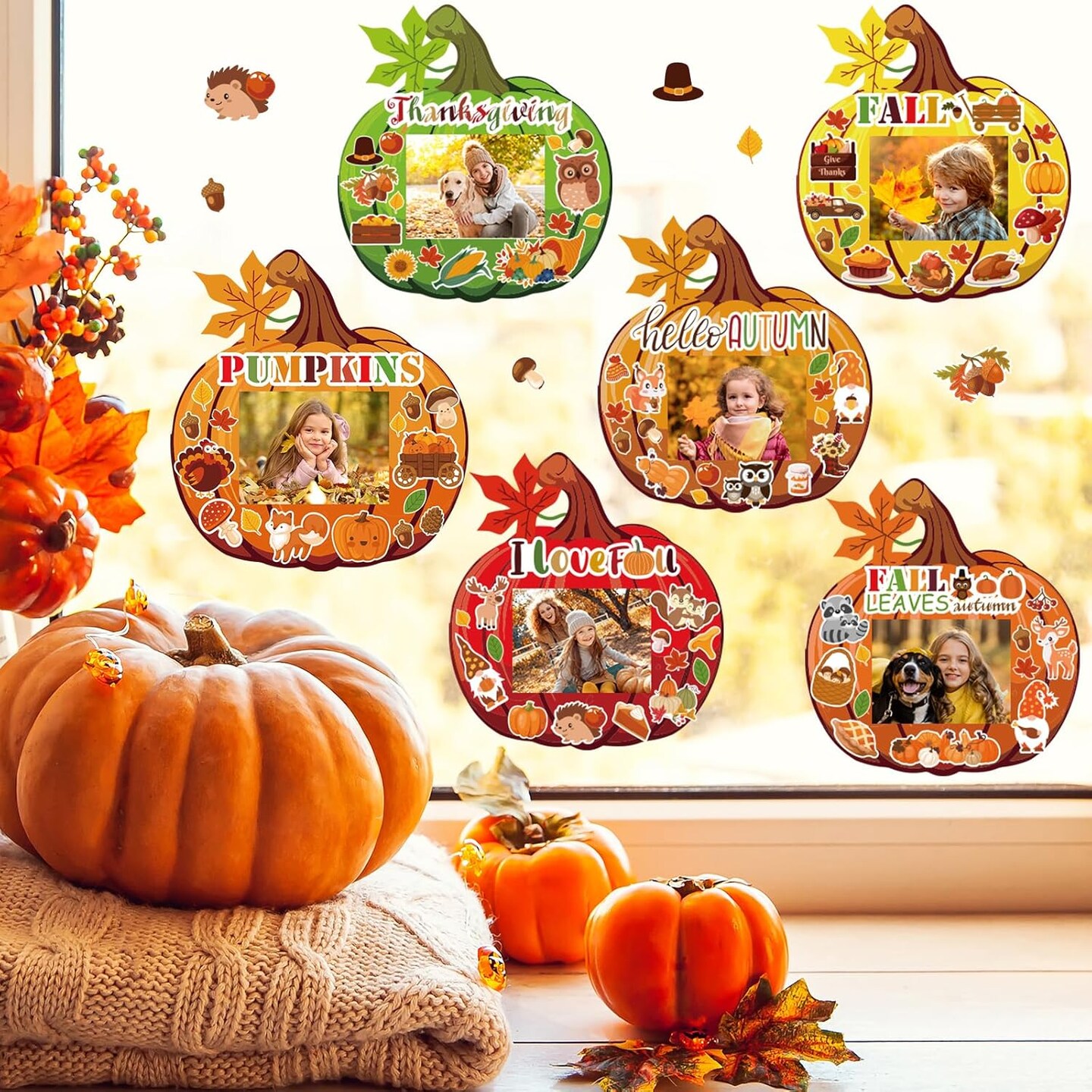 36 Pack Fall DIY Pumpkin Photo Frame Craft Kit – 6.8 x 6.3 Inch Autumn Picture Frame Ornaments with Stickers for Thanksgiving, Halloween, Classroom Activities & Family Crafts