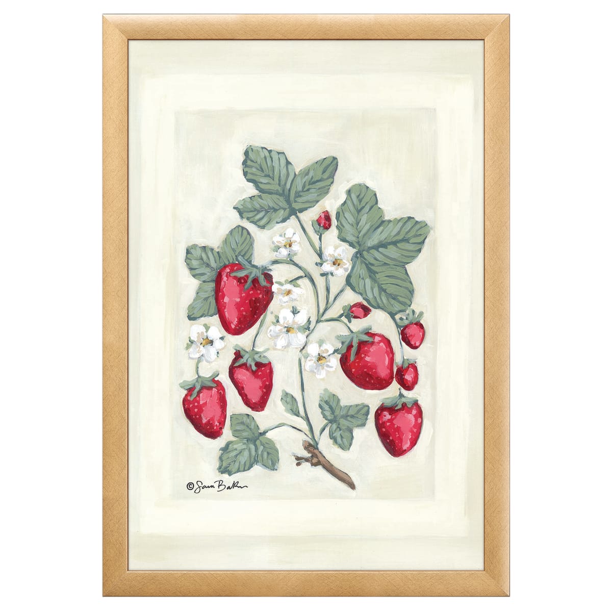 12" x 16" Sweet Summer Strawberries I Framed Wall Art, Contemporary Kitchen Home Décor, Glass Facing and Hanging Hardware Included