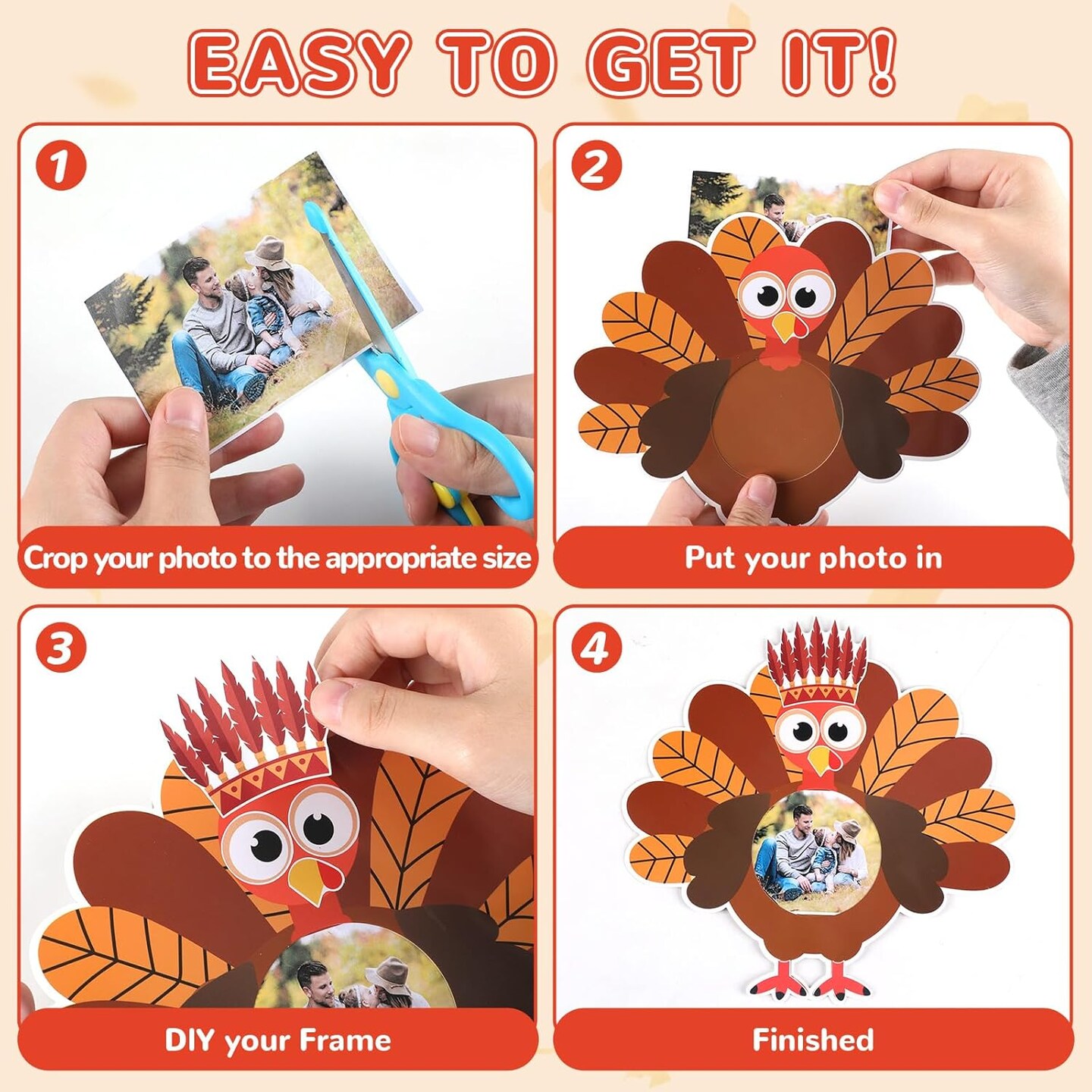 30 Pack Thanksgiving Turkey Picture Frame Craft Kit – DIY Fall Turkey Craft for Kids, Classroom Activities, Thanksgiving Party Games & Home Decor